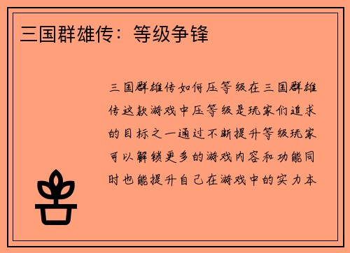 三国群雄传：等级争锋